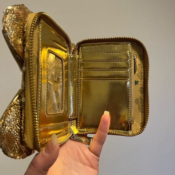 Disney Parks gold sequin Loungefly wallet with bow - Picture 5 of 8